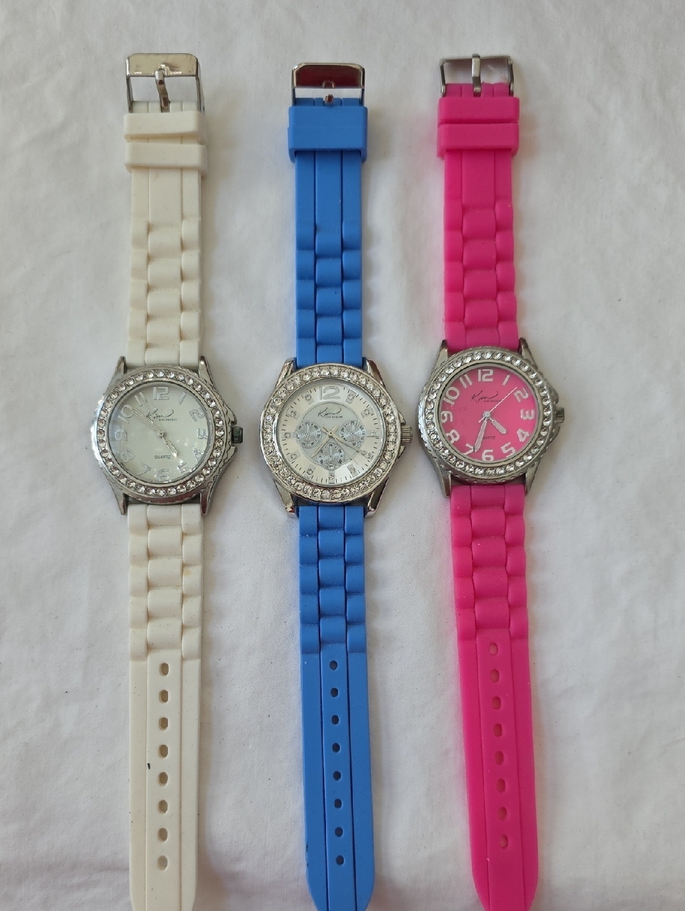SALE Set of Three Kim Rogers Jelly Band Watches - White, Blue, Pink